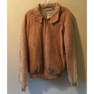 VTG 1970s LL Bean Men's LAMB SUEDE LEATHER Bomber Jacket Tan Brown Beige Sz 42